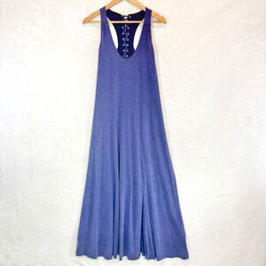 Maeve Anthropologie Dress Maxi Purple Lace Up Racerback Boho Soft Knit L